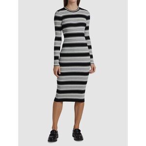 Theory Women's Sz Medium Gray Wool Striped-Knit Crewneck Midi Sweater Dress $445